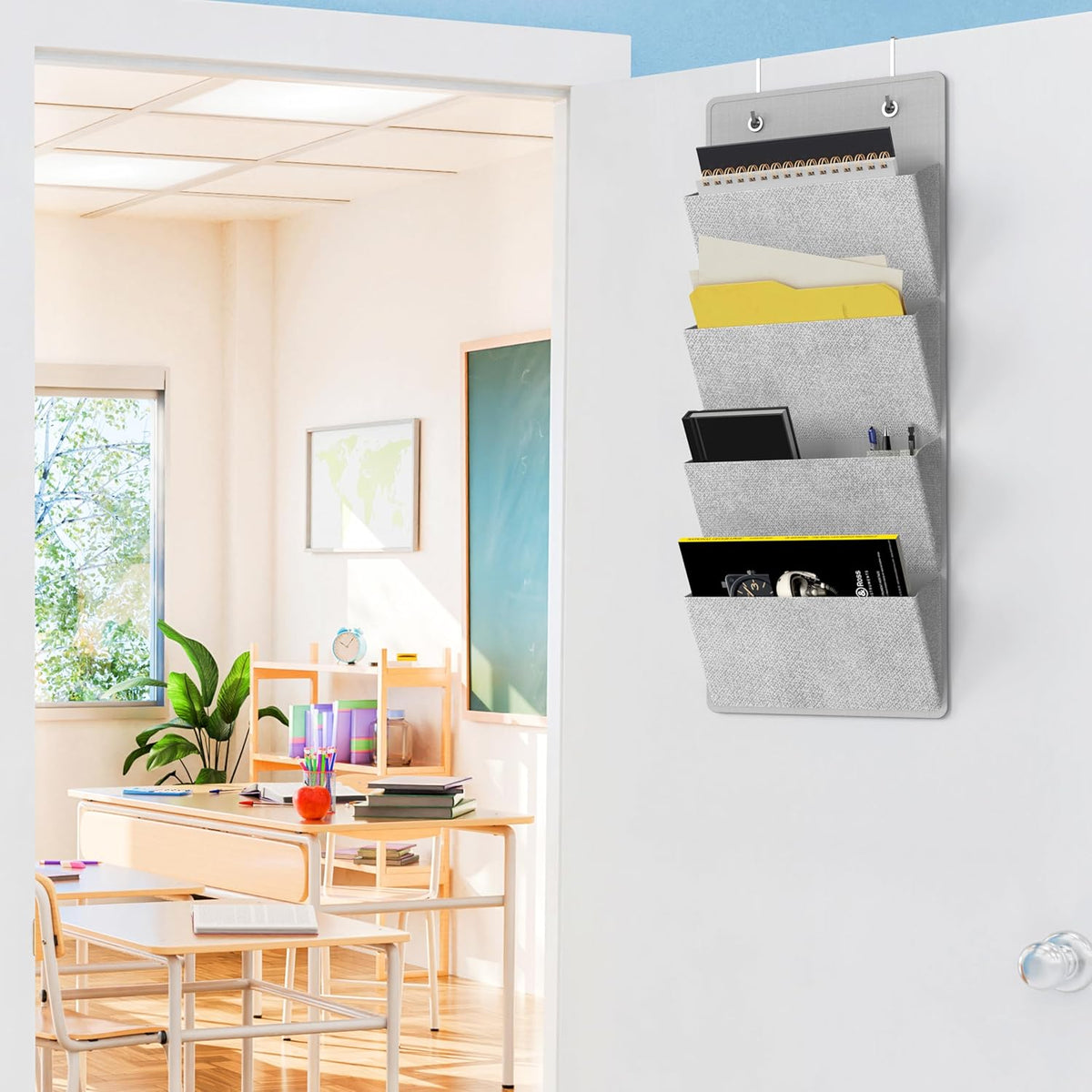 Over the Door Hanging Wall File Organizer, Clear Window