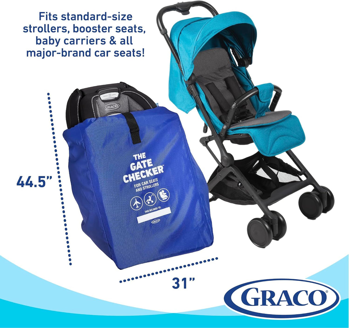 Car Seat + Umbrella Stroller Travel Bag, Blue