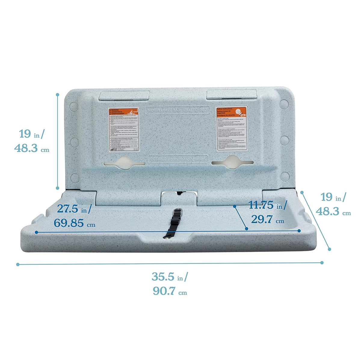 Horizontal Wall-Mounted Baby Changing Station, Grey Speckled
