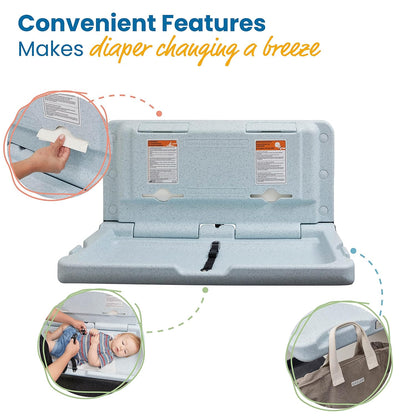 Horizontal Wall-Mounted Baby Changing Station, Grey Speckled
