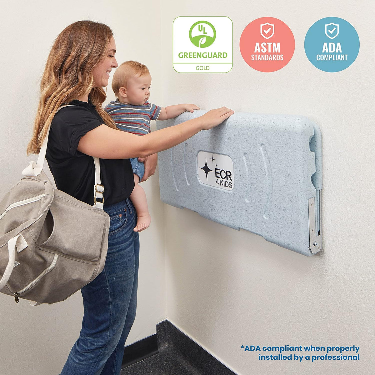 Horizontal Wall-Mounted Baby Changing Station, Grey Speckled