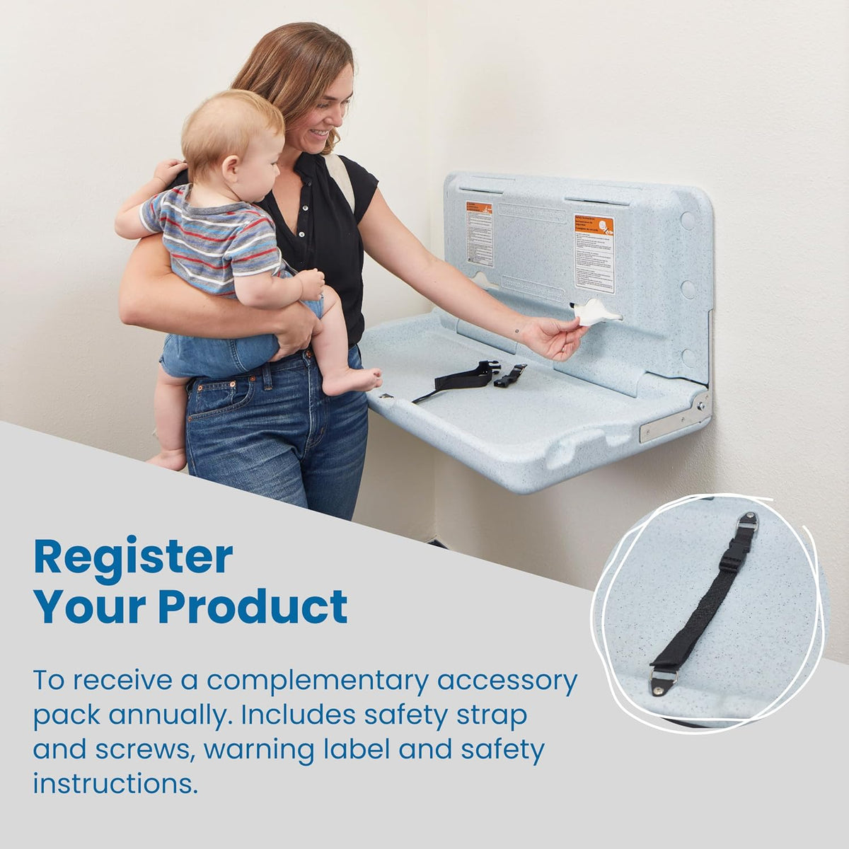 Horizontal Wall-Mounted Baby Changing Station, Grey Speckled