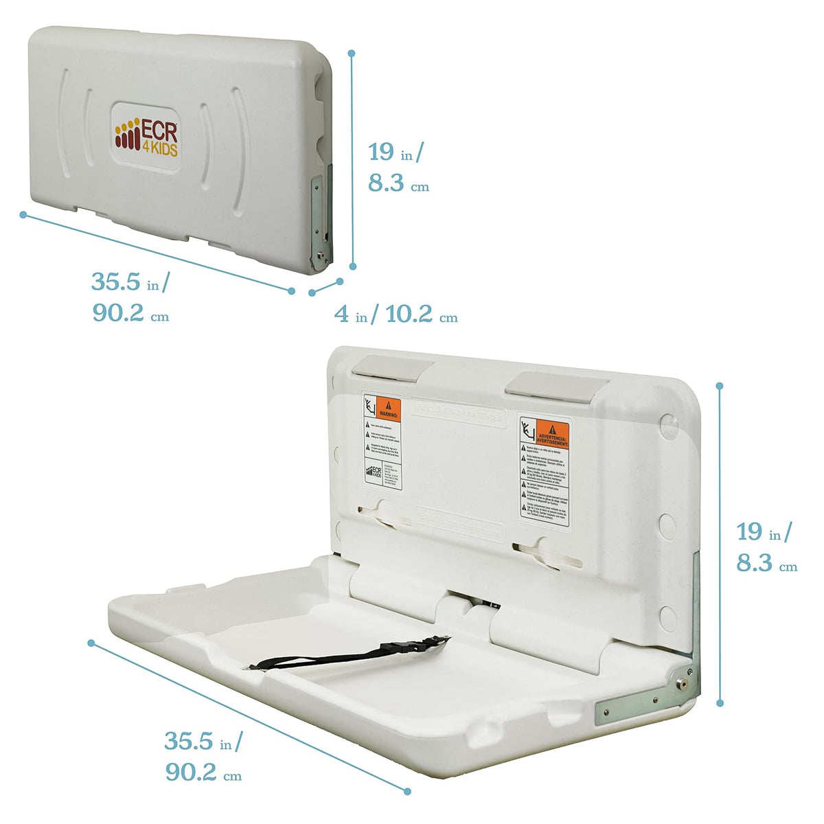 Horizontal Wall-Mounted Baby Changing Station, Grey Speckled