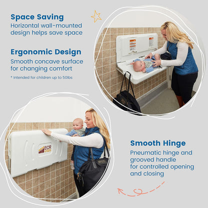 Horizontal Wall-Mounted Baby Changing Station, Grey Speckled