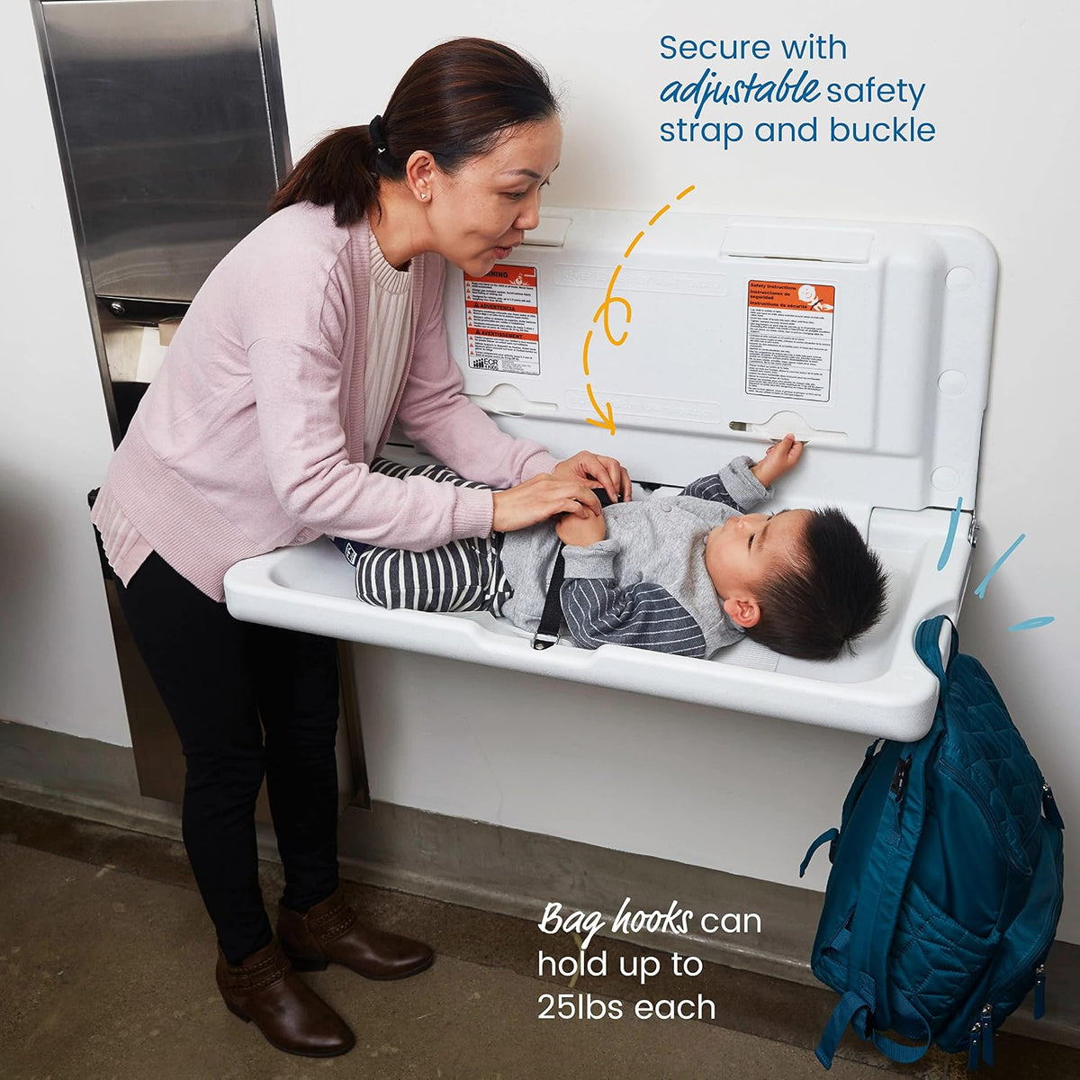 Horizontal Wall-Mounted Baby Changing Station, Grey Speckled