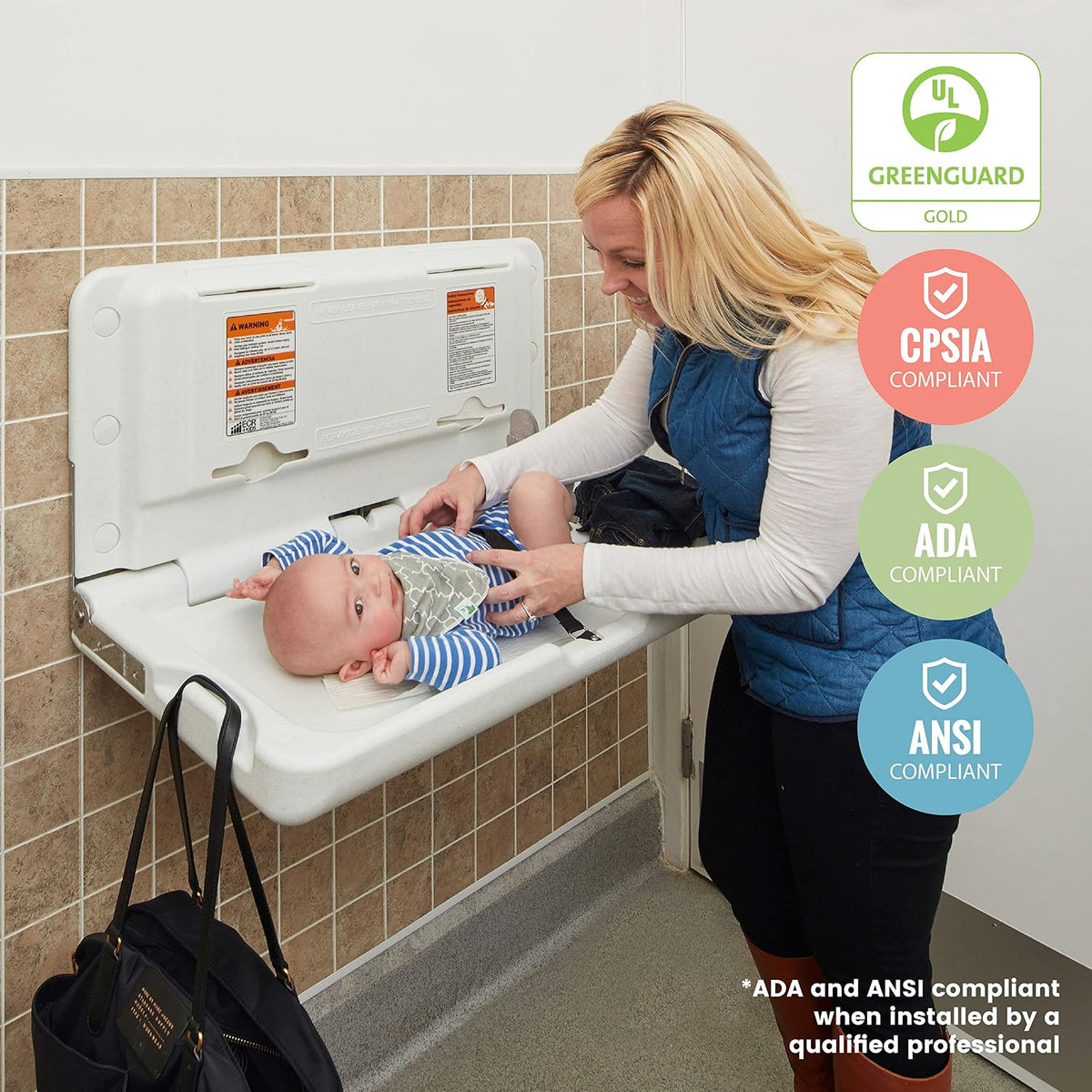 Horizontal Wall-Mounted Baby Changing Station, Grey Speckled
