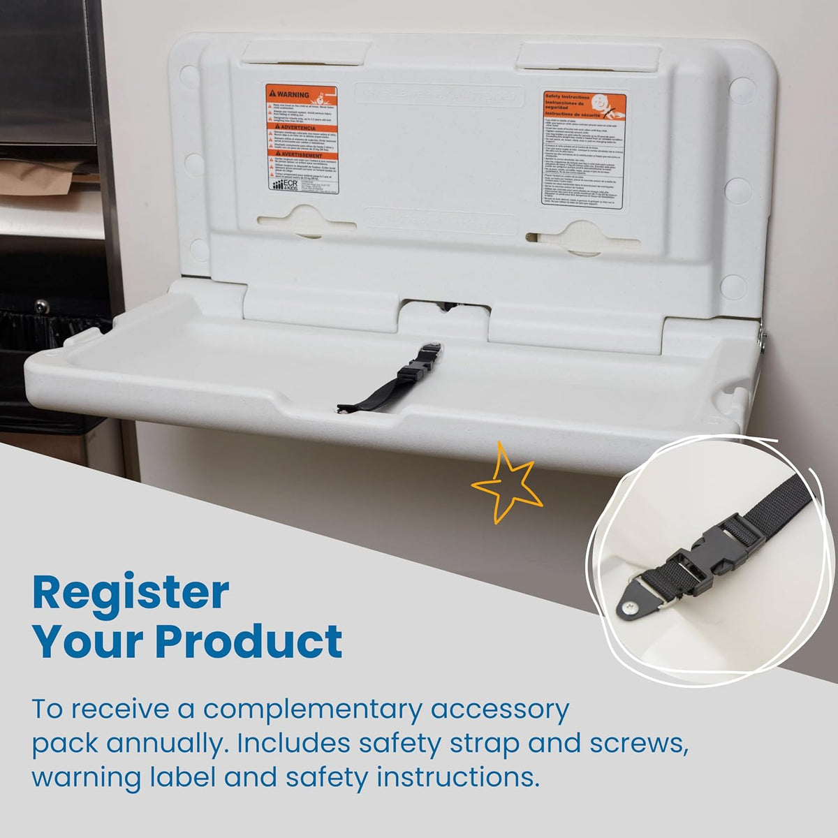 Horizontal Wall-Mounted Baby Changing Station, Grey Speckled