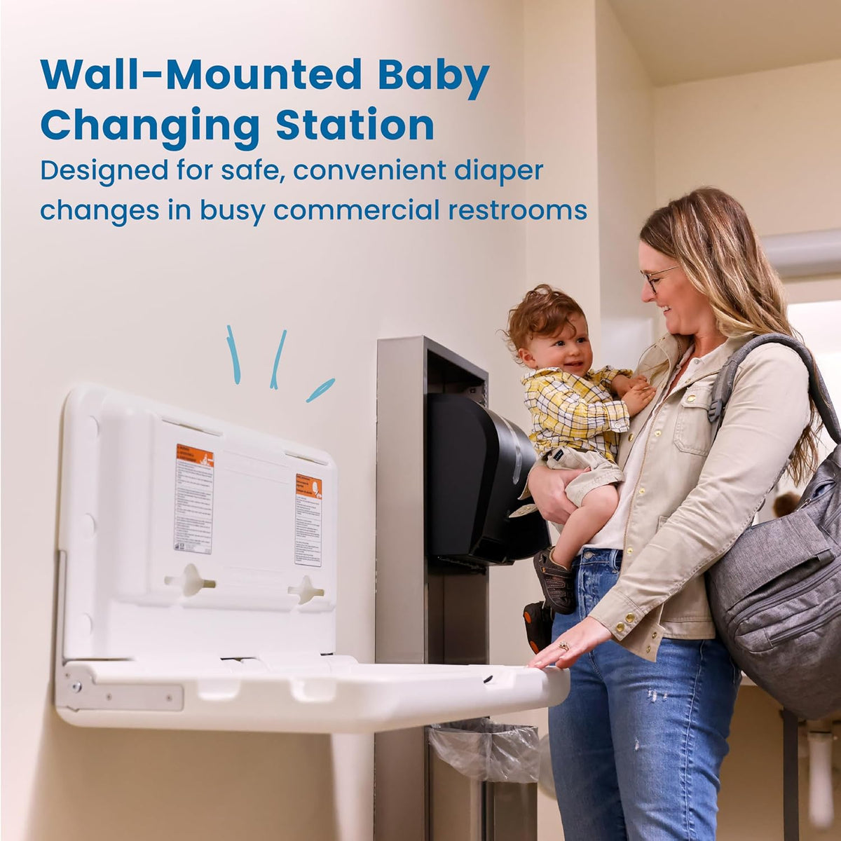 Horizontal Wall-Mounted Baby Changing Station, Grey Speckled