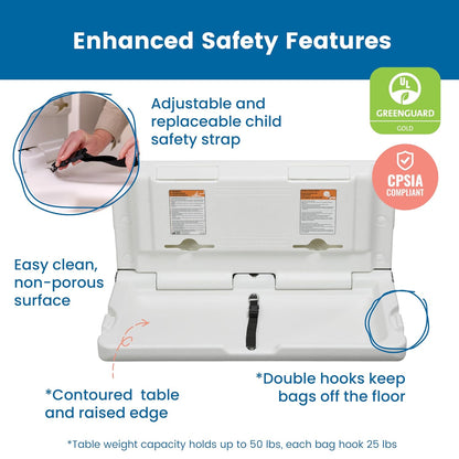 Horizontal Wall-Mounted Baby Changing Station, Grey Speckled