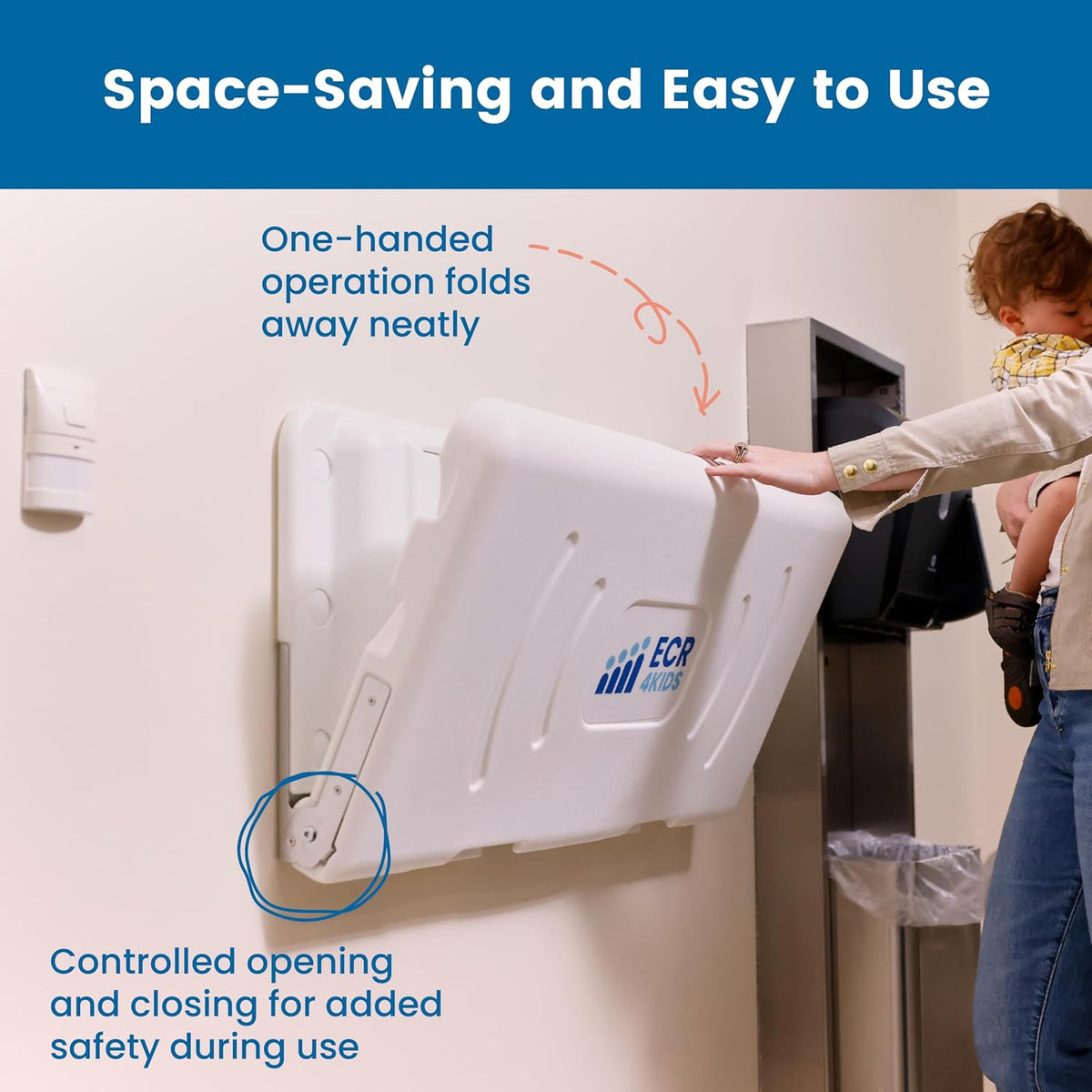 Horizontal Wall-Mounted Baby Changing Station, Grey Speckled
