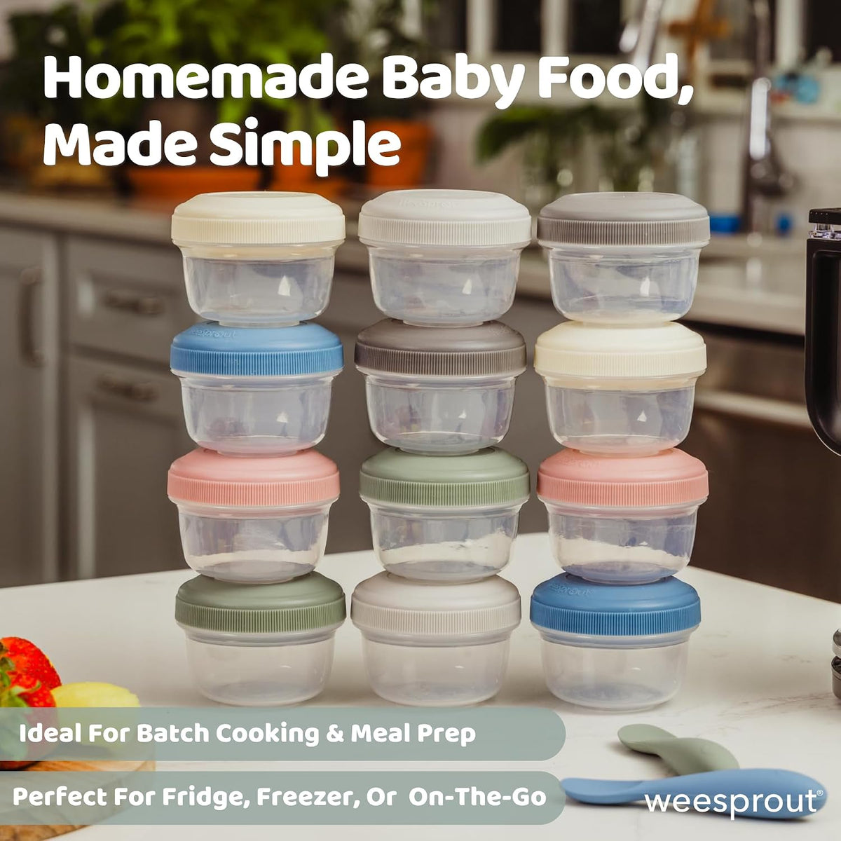 Baby Food Containers - Small 4 oz Containers With Lids, Leakproof & Airtight, Freezer Safe, Dishwasher Safe, Thick Food Grade Plastic, Set of 12 Baby Food Storage Containers + Color Options