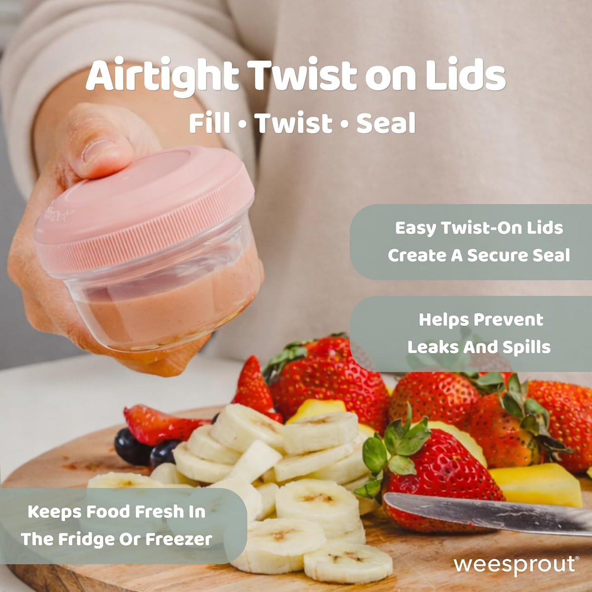 Baby Food Containers - Small 4 oz Containers With Lids, Leakproof & Airtight, Freezer Safe, Dishwasher Safe, Thick Food Grade Plastic, Set of 12 Baby Food Storage Containers + Color Options