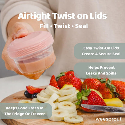 Baby Food Containers - Small 4 oz Containers With Lids, Leakproof & Airtight, Freezer Safe, Dishwasher Safe, Thick Food Grade Plastic, Set of 12 Baby Food Storage Containers + Color Options