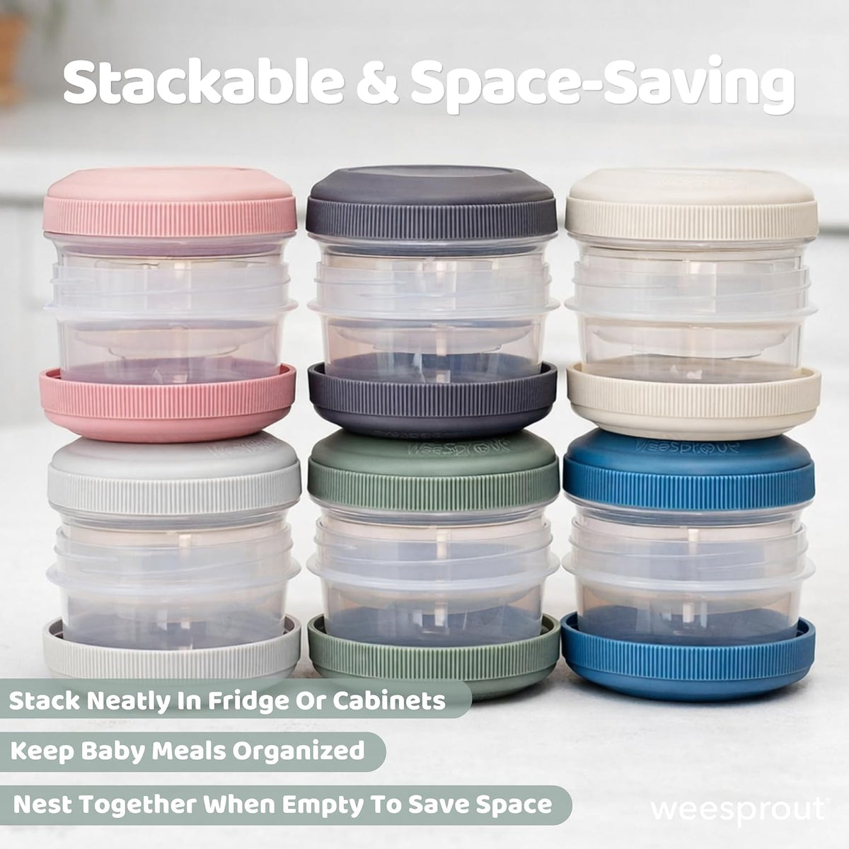 Baby Food Containers - Small 4 oz Containers With Lids, Leakproof & Airtight, Freezer Safe, Dishwasher Safe, Thick Food Grade Plastic, Set of 12 Baby Food Storage Containers + Color Options