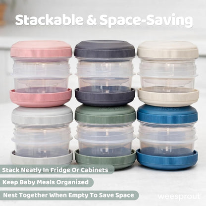 Baby Food Containers - Small 4 oz Containers With Lids, Leakproof & Airtight, Freezer Safe, Dishwasher Safe, Thick Food Grade Plastic, Set of 12 Baby Food Storage Containers + Color Options