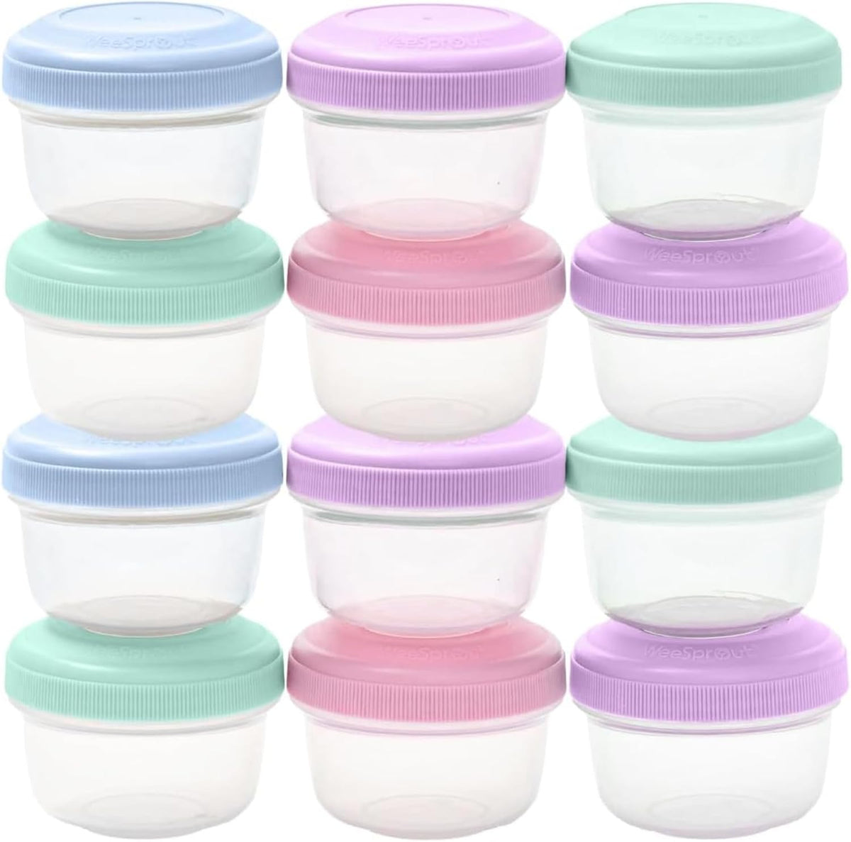 Baby Food Containers - Small 4 oz Containers With Lids, Leakproof & Airtight, Freezer Safe, Dishwasher Safe, Thick Food Grade Plastic, Set of 12 Baby Food Storage Containers + Color Options