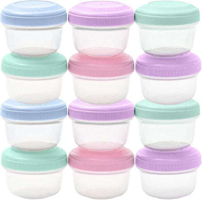 Baby Food Containers - Small 4 oz Containers With Lids, Leakproof & Airtight, Freezer Safe, Dishwasher Safe, Thick Food Grade Plastic, Set of 12 Baby Food Storage Containers + Color Options