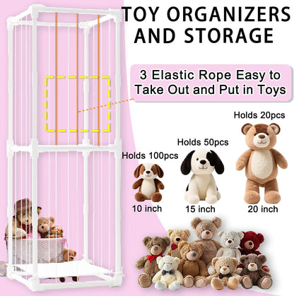 Stuffed Animal Storage Pre-Threaded Bungee Push-Lock Toolless Toy Organizer
