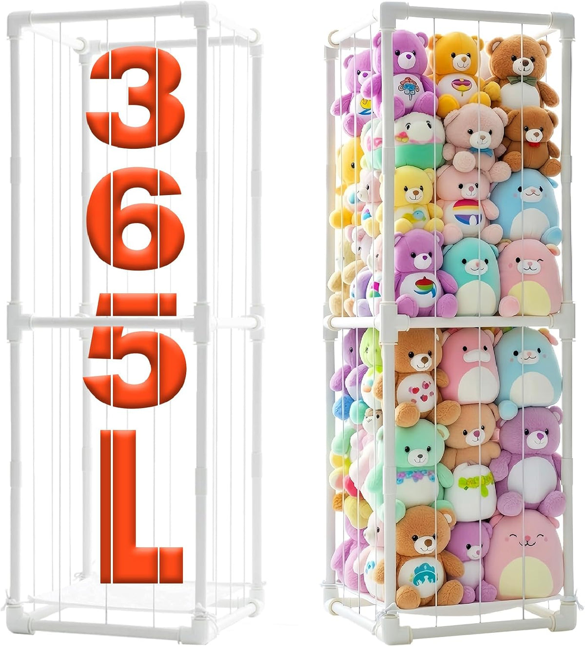Stuffed Animal Storage Pre-Threaded Bungee Push-Lock Toolless Toy Organizer