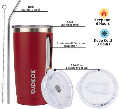 30 oz Tumbler with Lid and Straw, Insulated Stainless Steel Cup | Double Wall Vacuum, BPA Free, Leak Proof, Keeps Hot/Cold, Travel & Beach Ready, Car Holder Fit, Brick Red - Colors A