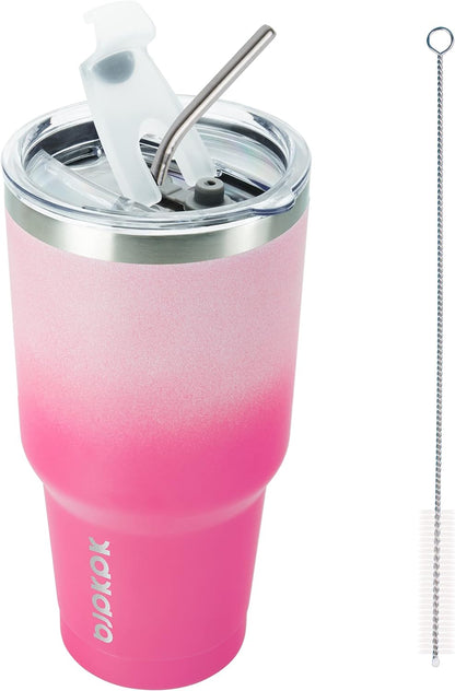 30 oz Tumbler with Lid and Straw, Insulated Stainless Steel Cup | Double Wall Vacuum, BPA Free, Leak Proof, Keeps Hot/Cold, Travel & Beach Ready, Car Holder Fit, Brick Red - Colors A