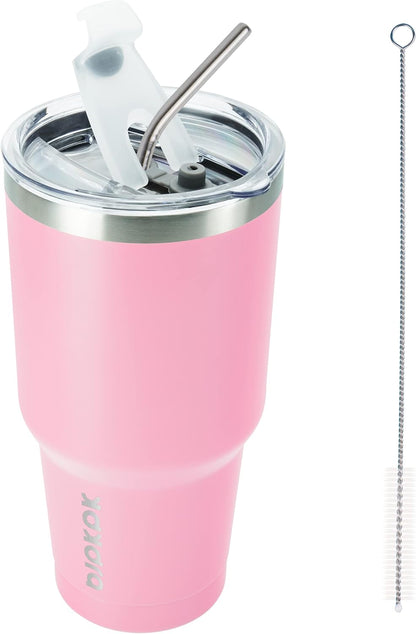 30 oz Tumbler with Lid and Straw, Insulated Stainless Steel Cup | Double Wall Vacuum, BPA Free, Leak Proof, Keeps Hot/Cold, Travel & Beach Ready, Car Holder Fit, Brick Red - Colors A