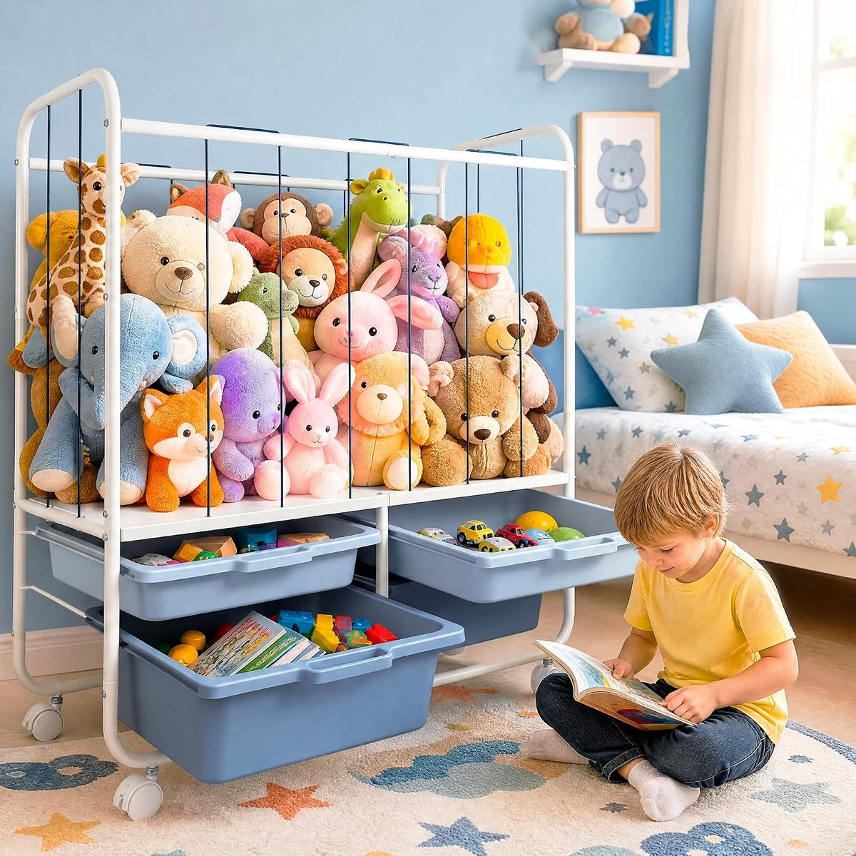 Toy Storage Organizer with 4 Drawers, Large Capacity Stuffed Animal Storage