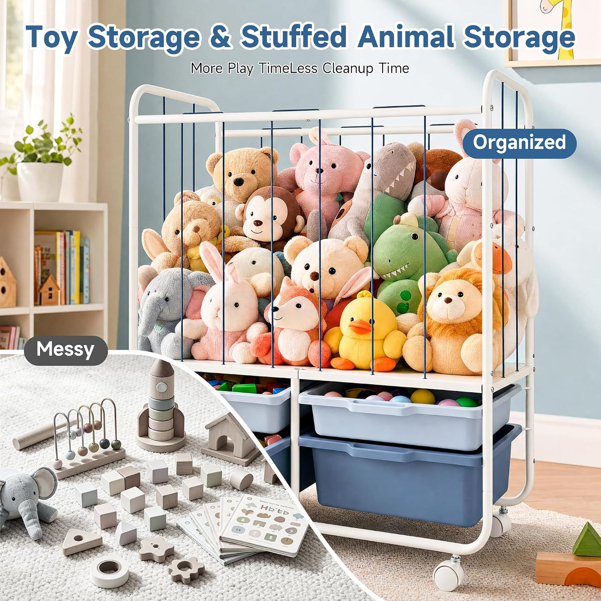 Toy Storage Organizer with 4 Drawers, Large Capacity Stuffed Animal Storage