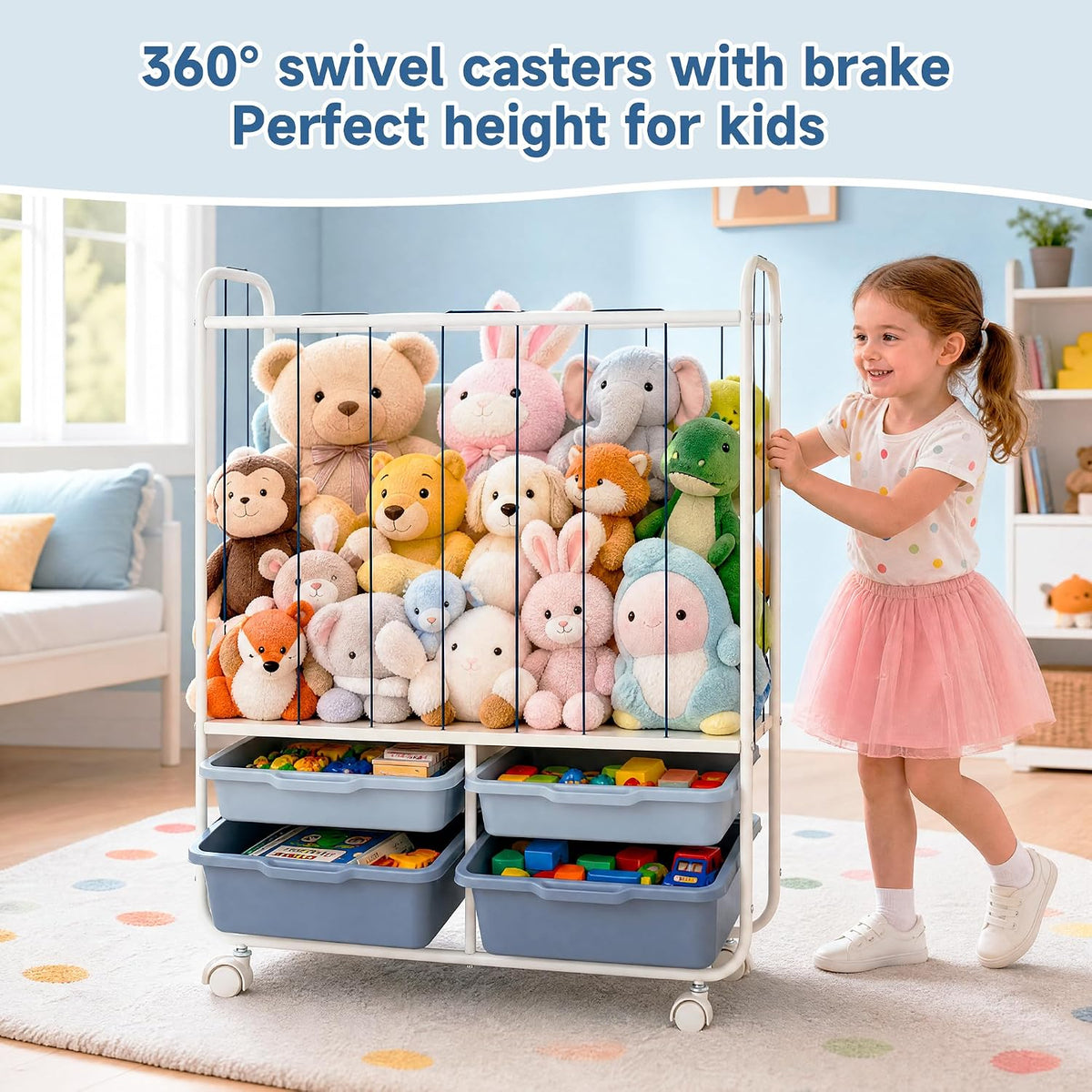 Toy Storage Organizer with 4 Drawers, Large Capacity Stuffed Animal Storage