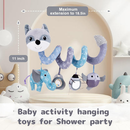 Car Seat Toys, Infant Baby Spiral Plush Activity Hanging Toy for Stroller Bar Pram Crib with Music Box BB Squeaker & Rattles(Black Fox)