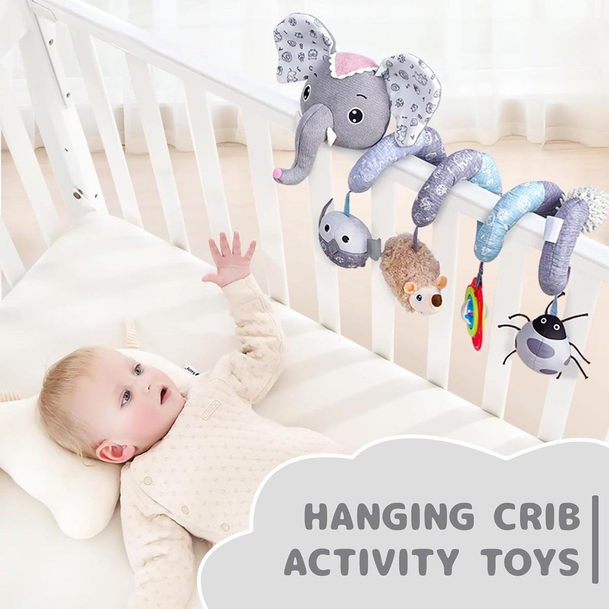 Car Seat Toys, Infant Baby Spiral Plush Activity Hanging Toy for Stroller Bar Pram Crib with Music Box BB Squeaker & Rattles(Black Fox)