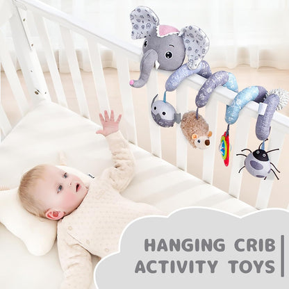 Car Seat Toys, Infant Baby Spiral Plush Activity Hanging Toy for Stroller Bar Pram Crib with Music Box BB Squeaker & Rattles(Black Fox)