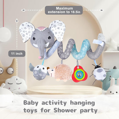Car Seat Toys, Infant Baby Spiral Plush Activity Hanging Toy for Stroller Bar Pram Crib with Music Box BB Squeaker & Rattles(Black Fox)