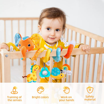 Car Seat Toys, Infant Baby Spiral Plush Activity Hanging Toy for Stroller Bar Pram Crib with Music Box BB Squeaker & Rattles(Black Fox)