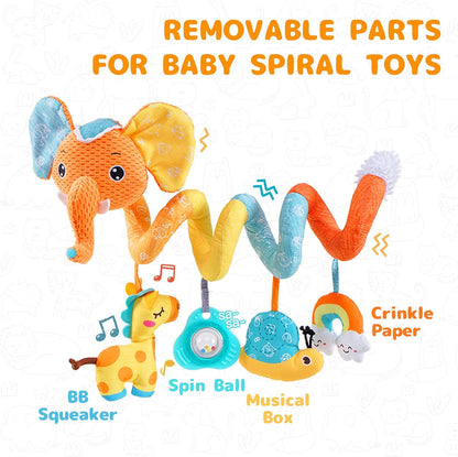 Car Seat Toys, Infant Baby Spiral Plush Activity Hanging Toy for Stroller Bar Pram Crib with Music Box BB Squeaker & Rattles(Black Fox)