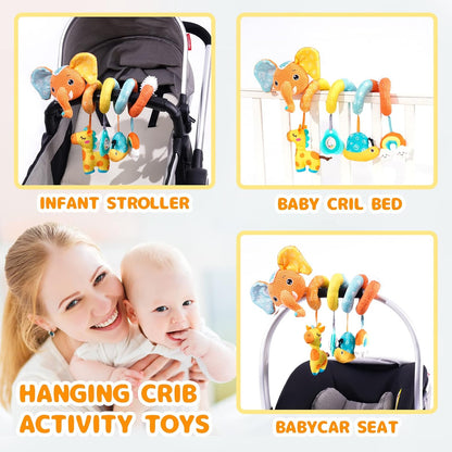 Car Seat Toys, Infant Baby Spiral Plush Activity Hanging Toy for Stroller Bar Pram Crib with Music Box BB Squeaker & Rattles(Black Fox)
