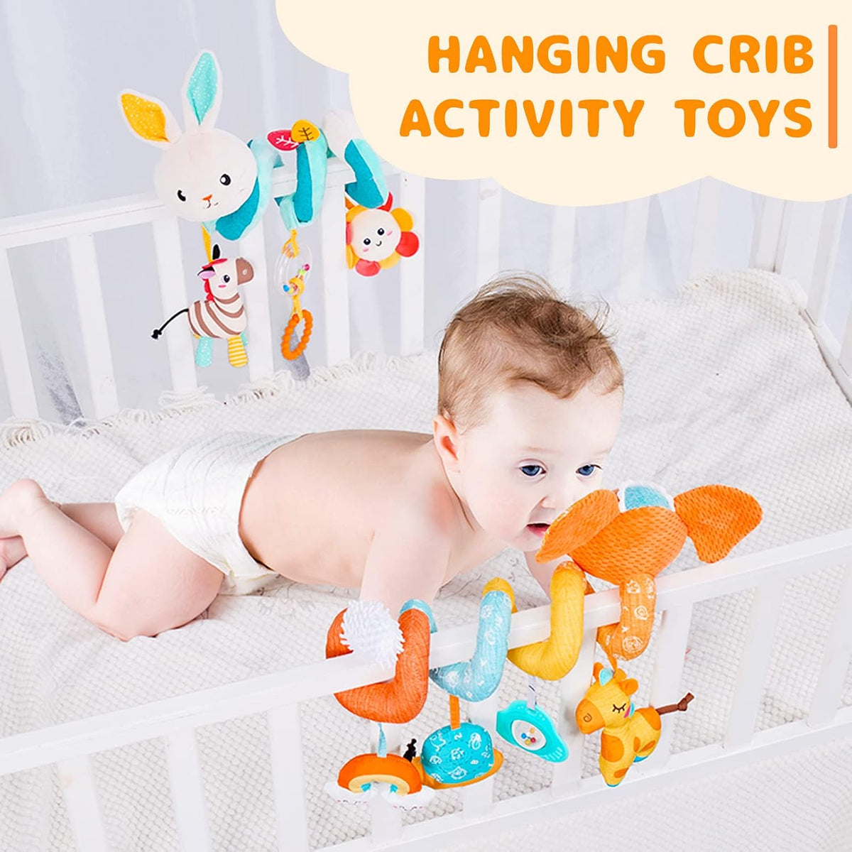 Car Seat Toys, Infant Baby Spiral Plush Activity Hanging Toy for Stroller Bar Pram Crib with Music Box BB Squeaker & Rattles(Black Fox)