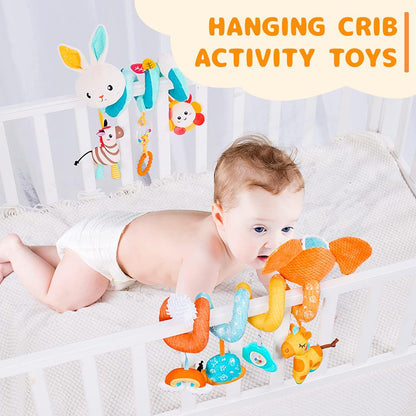 Car Seat Toys, Infant Baby Spiral Plush Activity Hanging Toy for Stroller Bar Pram Crib with Music Box BB Squeaker & Rattles(Black Fox)