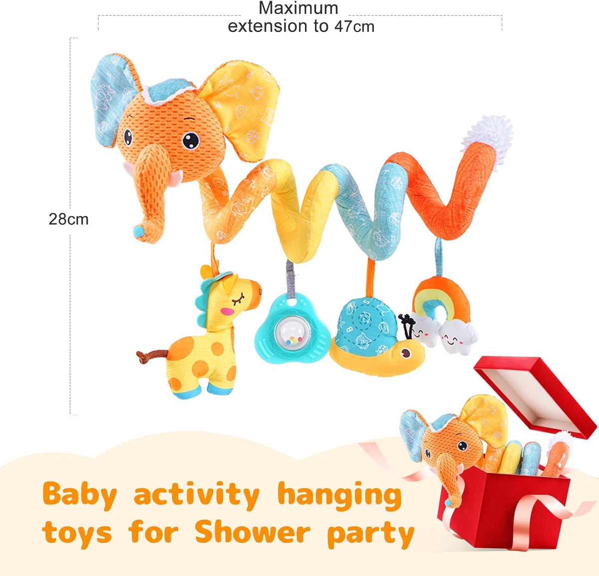 Car Seat Toys, Infant Baby Spiral Plush Activity Hanging Toy for Stroller Bar Pram Crib with Music Box BB Squeaker & Rattles(Black Fox)