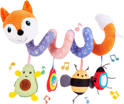 Car Seat Toys, Infant Baby Spiral Plush Activity Hanging Toy for Stroller Bar Pram Crib with Music Box BB Squeaker & Rattles(Black Fox)