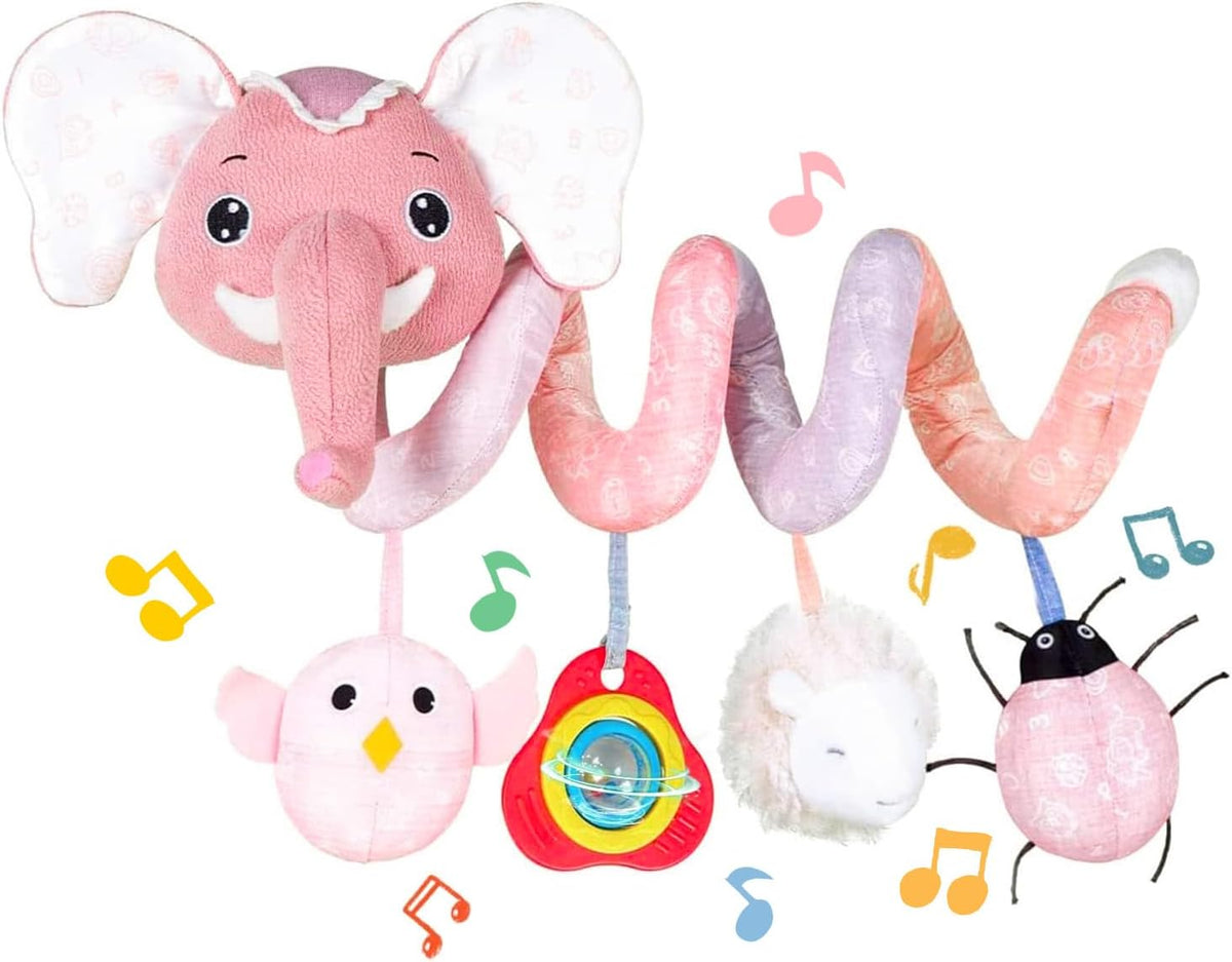 Car Seat Toys, Infant Baby Spiral Plush Activity Hanging Toy for Stroller Bar Pram Crib with Music Box BB Squeaker & Rattles(Black Fox)