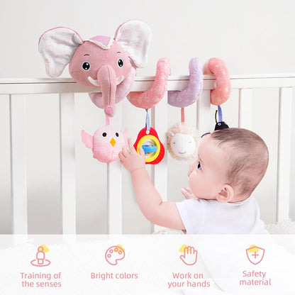 Car Seat Toys, Infant Baby Spiral Plush Activity Hanging Toy for Stroller Bar Pram Crib with Music Box BB Squeaker & Rattles(Black Fox)