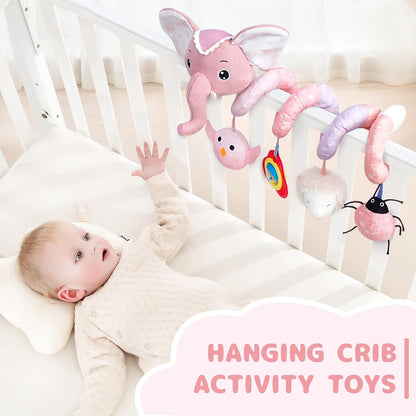Car Seat Toys, Infant Baby Spiral Plush Activity Hanging Toy for Stroller Bar Pram Crib with Music Box BB Squeaker & Rattles(Black Fox)