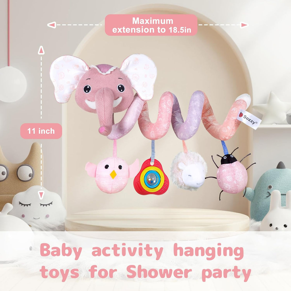 Car Seat Toys, Infant Baby Spiral Plush Activity Hanging Toy for Stroller Bar Pram Crib with Music Box BB Squeaker & Rattles(Black Fox)