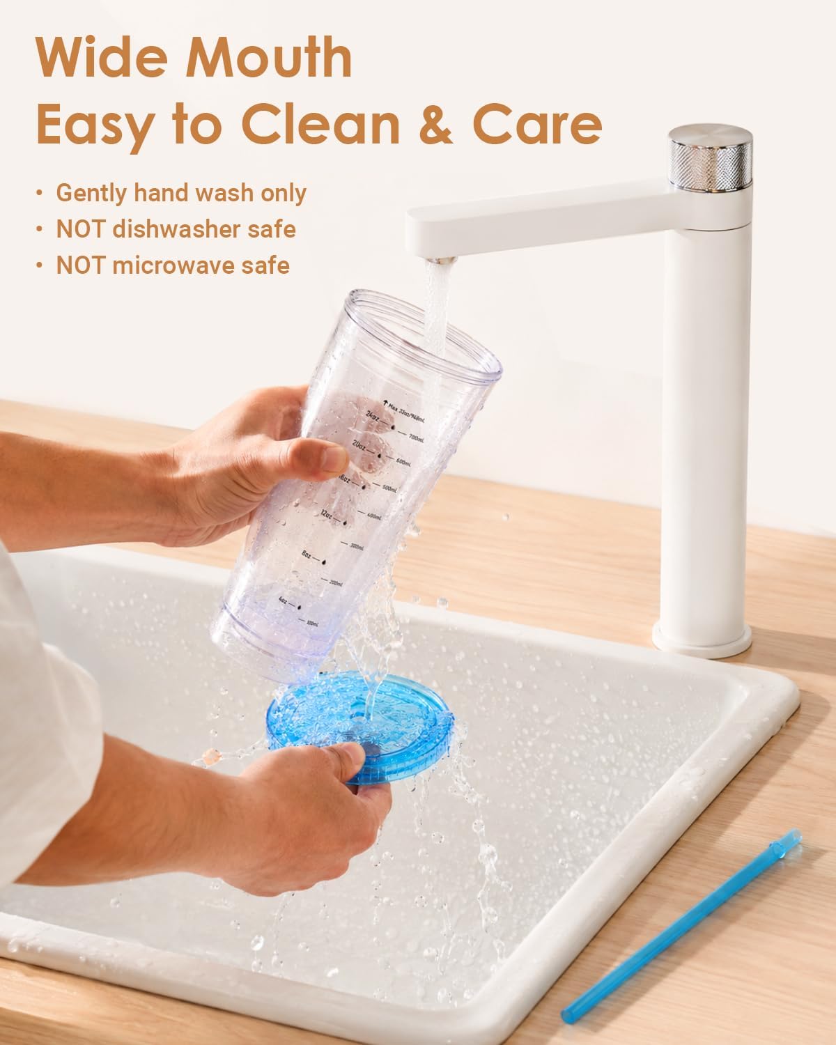32oz Clear Reusable Plastic Cup with Lid & Straw Set of 2, Double Walled | BPA Free Wide Mouth Measurement Marked Iced Coffee To Go Insulated Acrylic Tumbler for Water, Lemonade, Loaded Tea, Juice