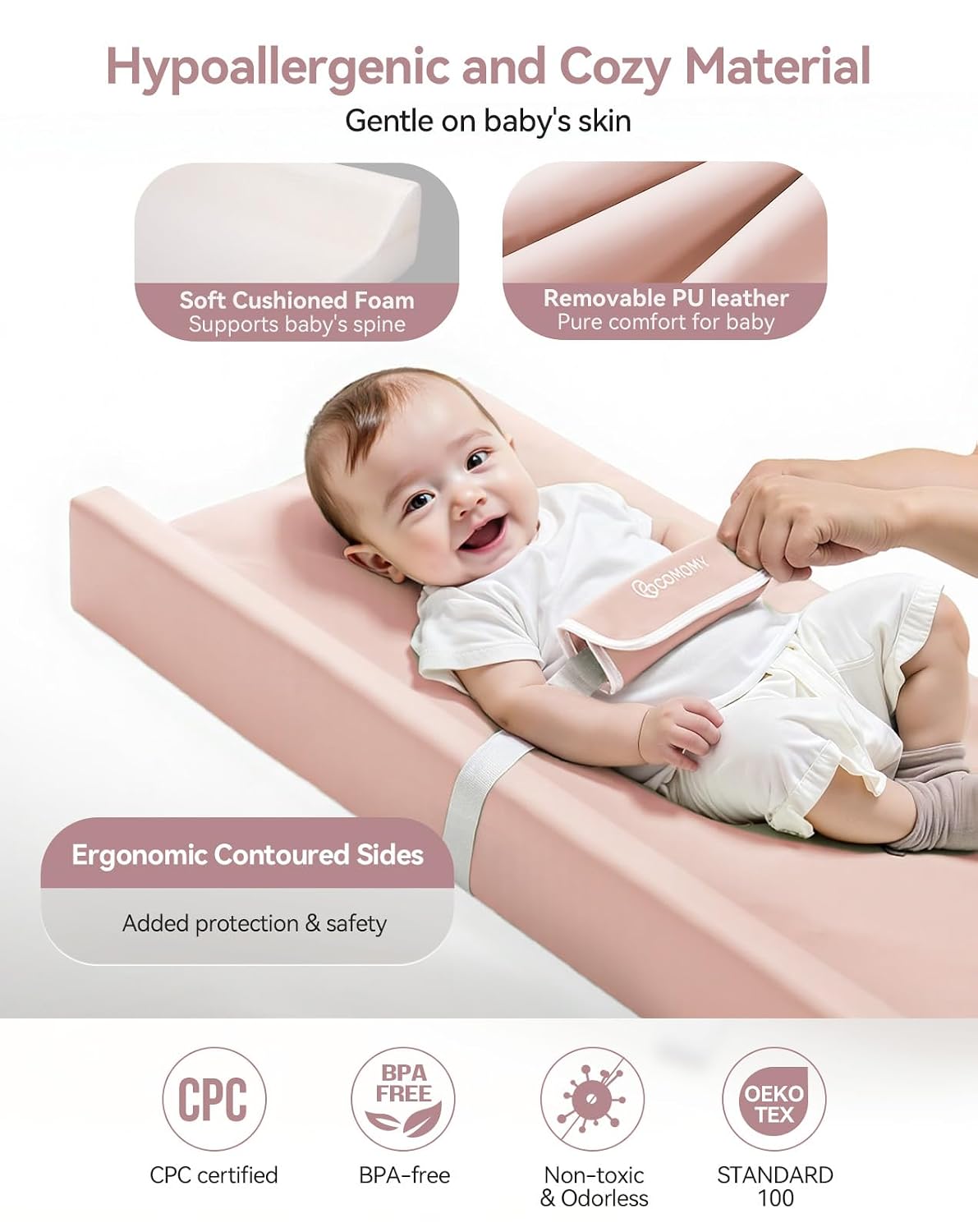 Baby Changing Pad with Wipeable & Waterproof PU Cover