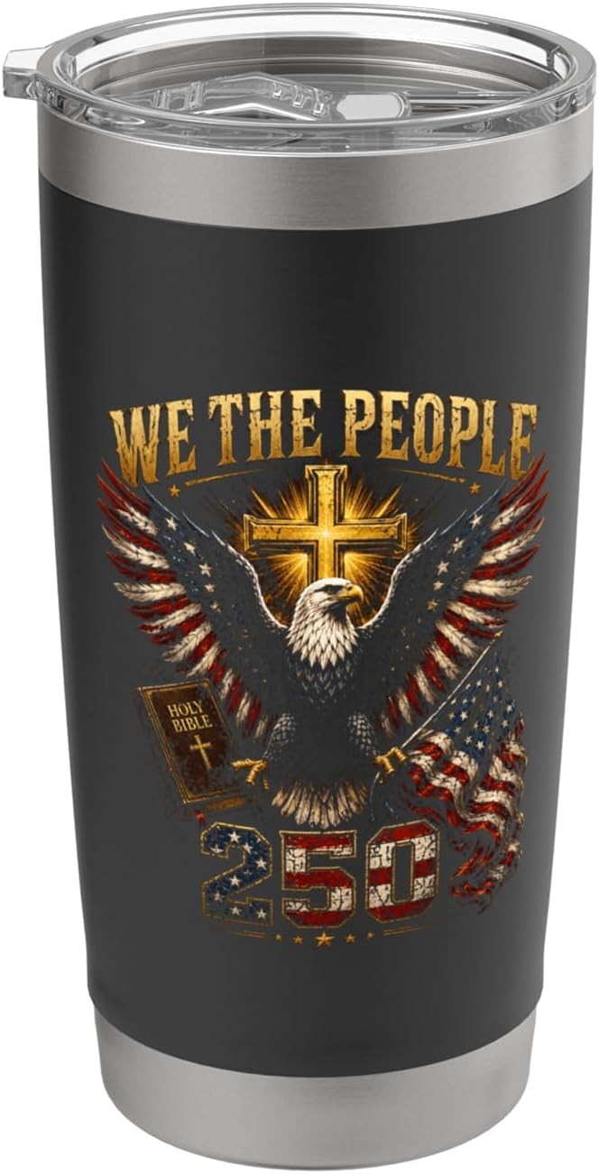 We The People 250 American Christian Cross Bible Stainless Steel Insulated Tumbler