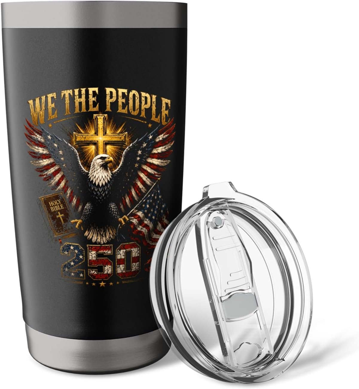 We The People 250 American Christian Cross Bible Stainless Steel Insulated Tumbler
