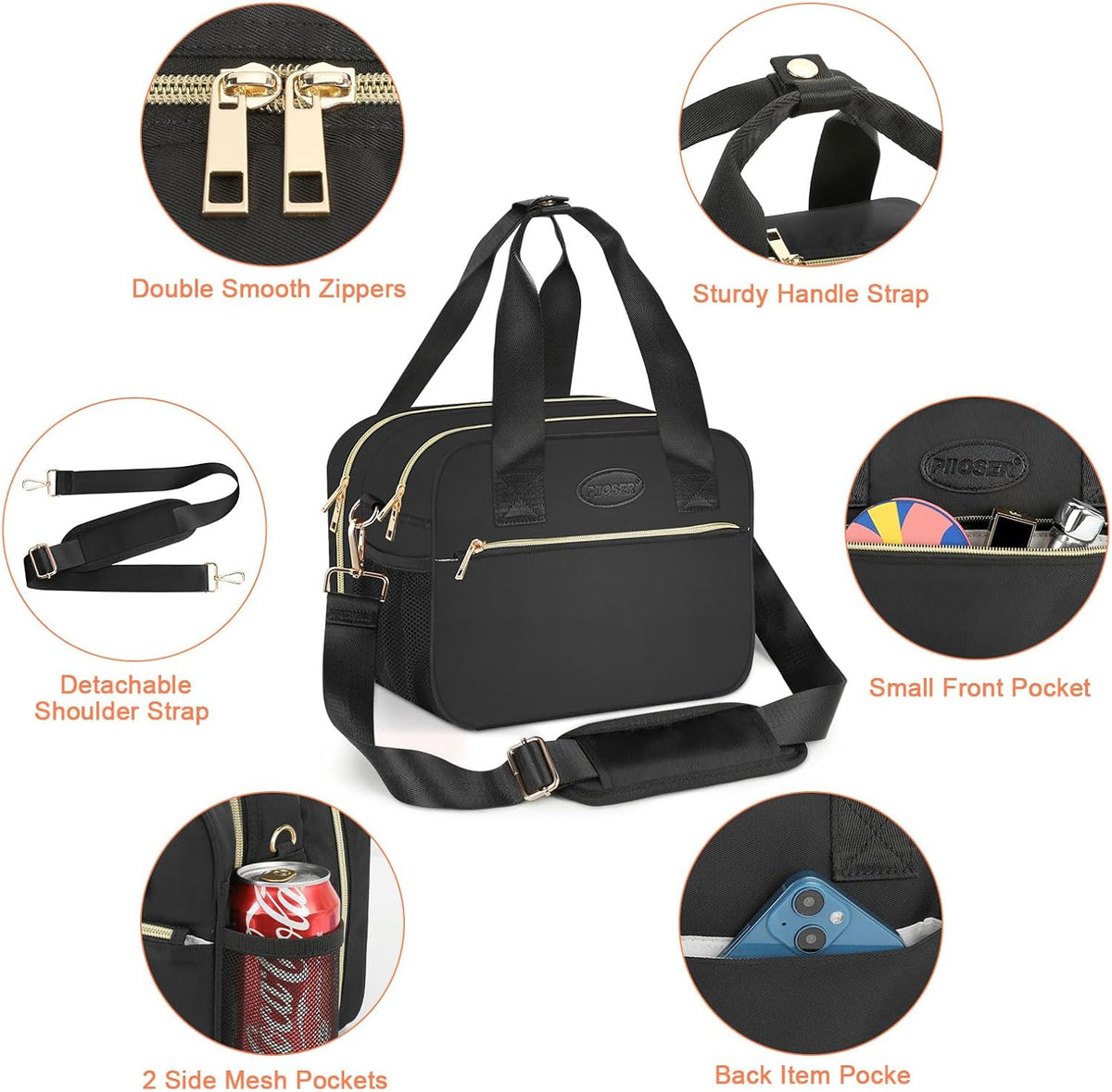 Breastmilk Cooler Bag with Ice Pack, Fits 6 Baby Bottles Up to 9 Ounce, Insulated Bottle Travel Bags with Shoulder Strap-Wearable Breast Pump Carrying Case for Nursing & Working Moms, Black