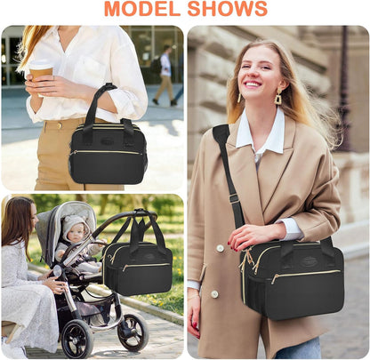 Breastmilk Cooler Bag with Ice Pack, Fits 6 Baby Bottles Up to 9 Ounce, Insulated Bottle Travel Bags with Shoulder Strap-Wearable Breast Pump Carrying Case for Nursing & Working Moms, Black